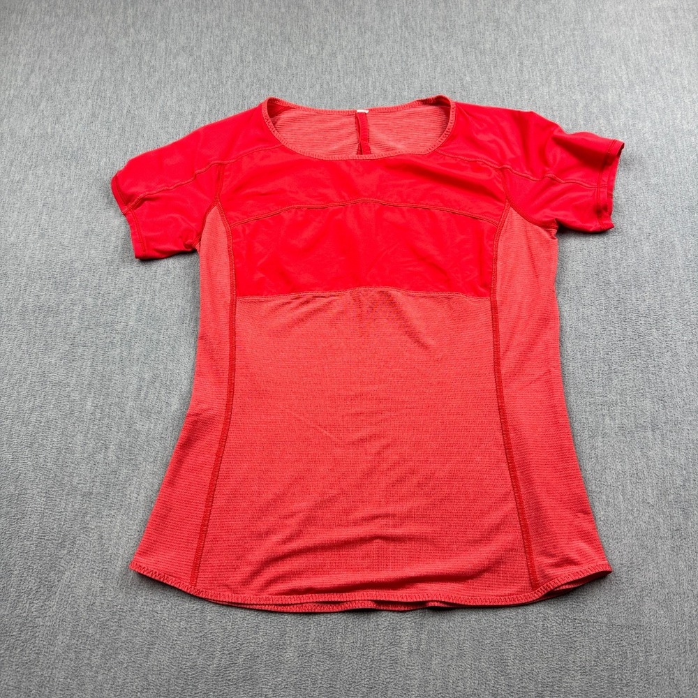 Lululemon Shirt Women 6 Red Run Fast Track Short Sleeve Stretch Workout Gym Yoga